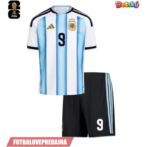 Lacne Dětský Futbalové dres Argentína Julian Alvarez #9 MS 2026 Krátky Rukáv - Domáci (+ trenírky)